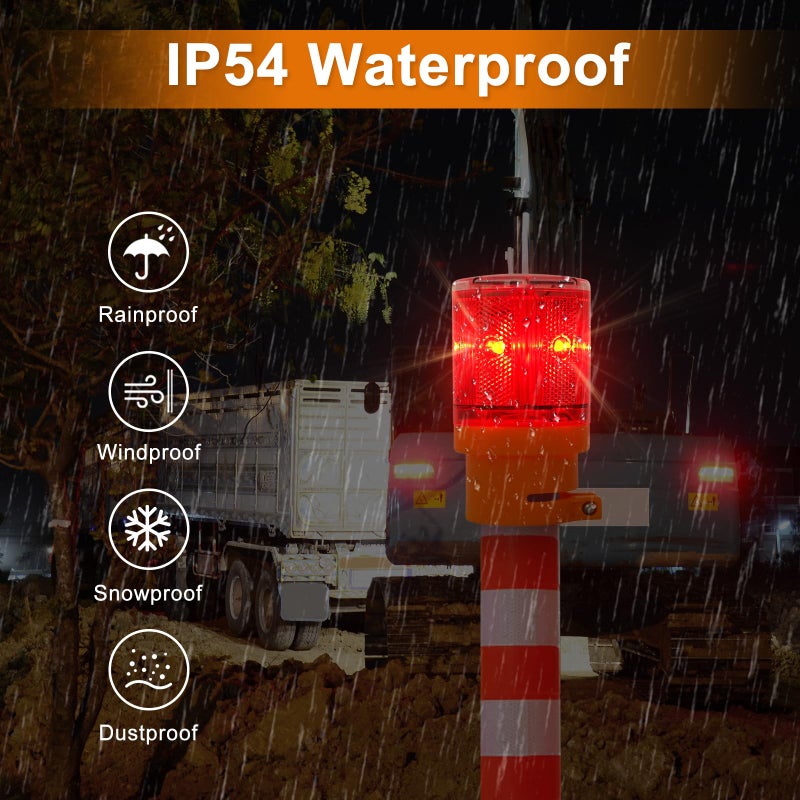Aolyty LED Solar Strobe Warning Light Flashing Construction Safety Road Barricade Traffic Automatic Vehicle Signal Beacon Lamp Waterproof Automatically Turn on (Yellow) - Image 4